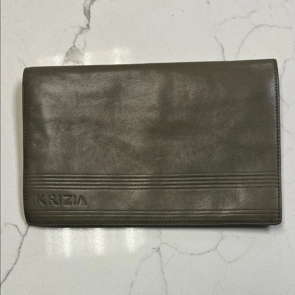 Krizia Italian Leather Wallet Olive Green Billfold - Picture 1 of 13